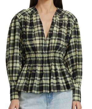 Ganni searsucker v neck gathered blouse 36/4